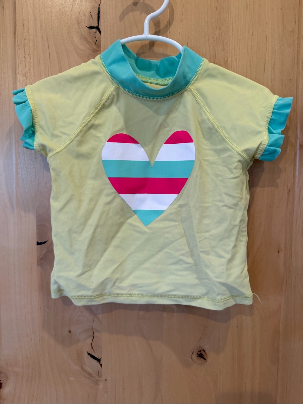 Circo Kids Short Sleeve Rash Guard Top with Stripe Heart - Yellow & Teal